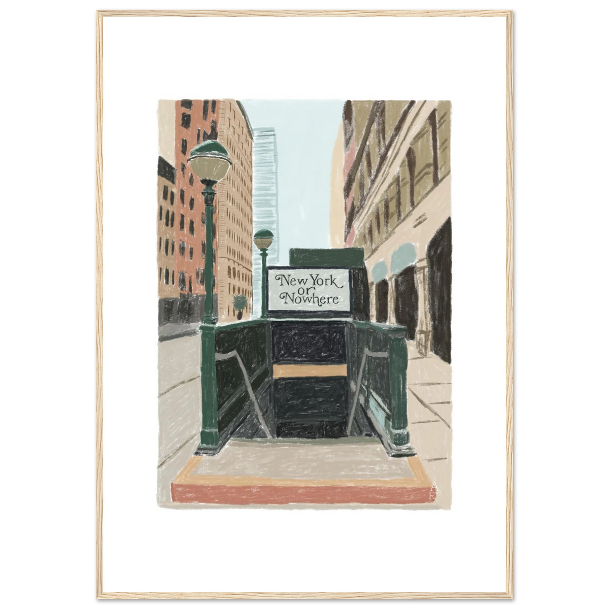 New Yorker or nowhere, entrée du métro de New York au crayon – affiche encadrée