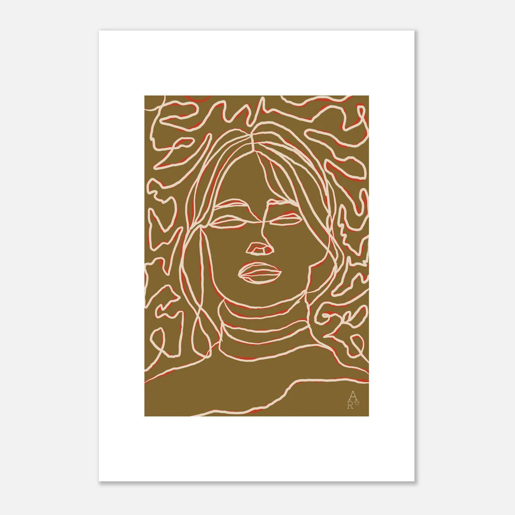 Portrait d'une fille kaki, visage minimaliste au style graphique – affiche d'art