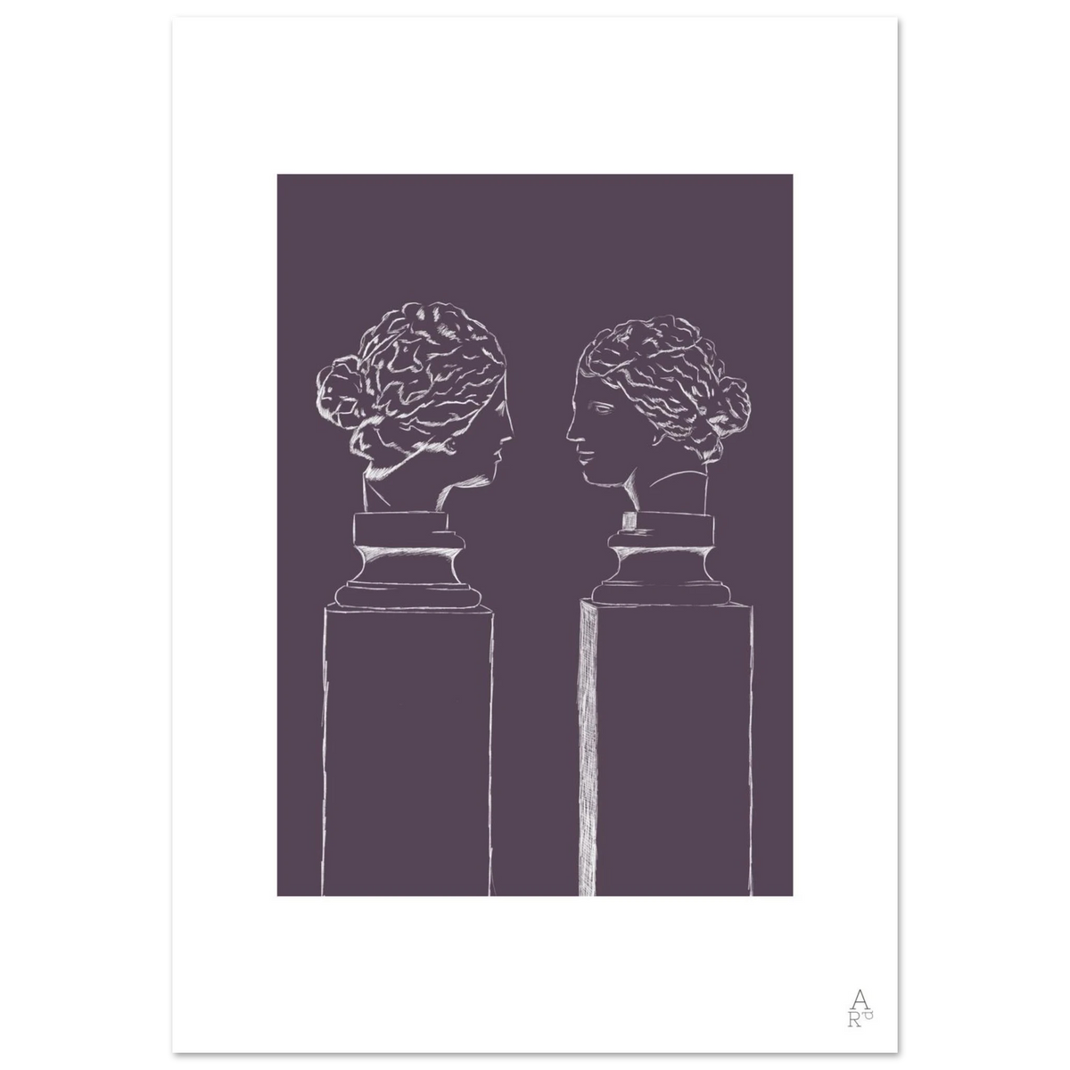 Double buste violet, deux sculptures en style minimaliste et élégant