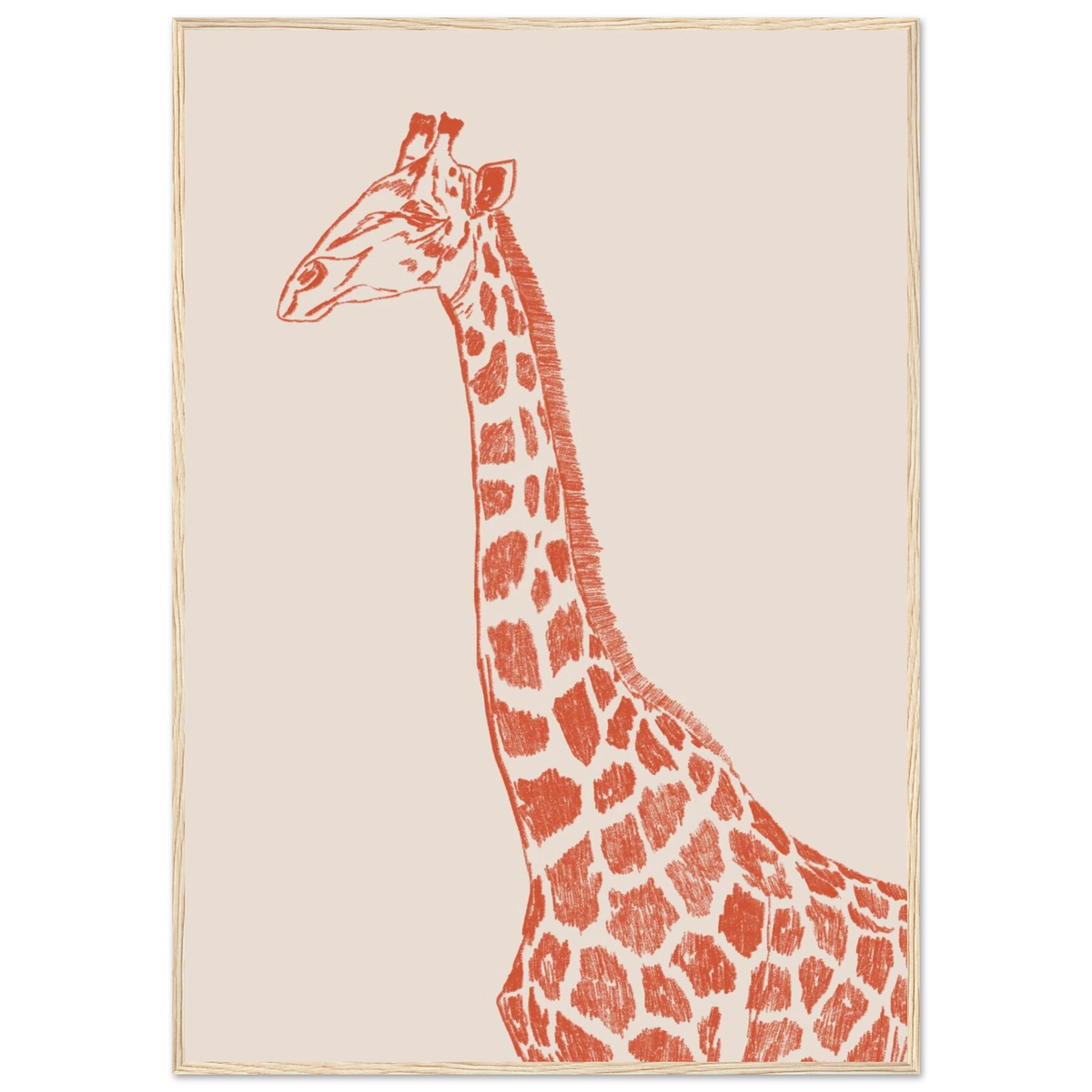 La grande girafe version couleur, illustration fine au crayon – ADR Gallery