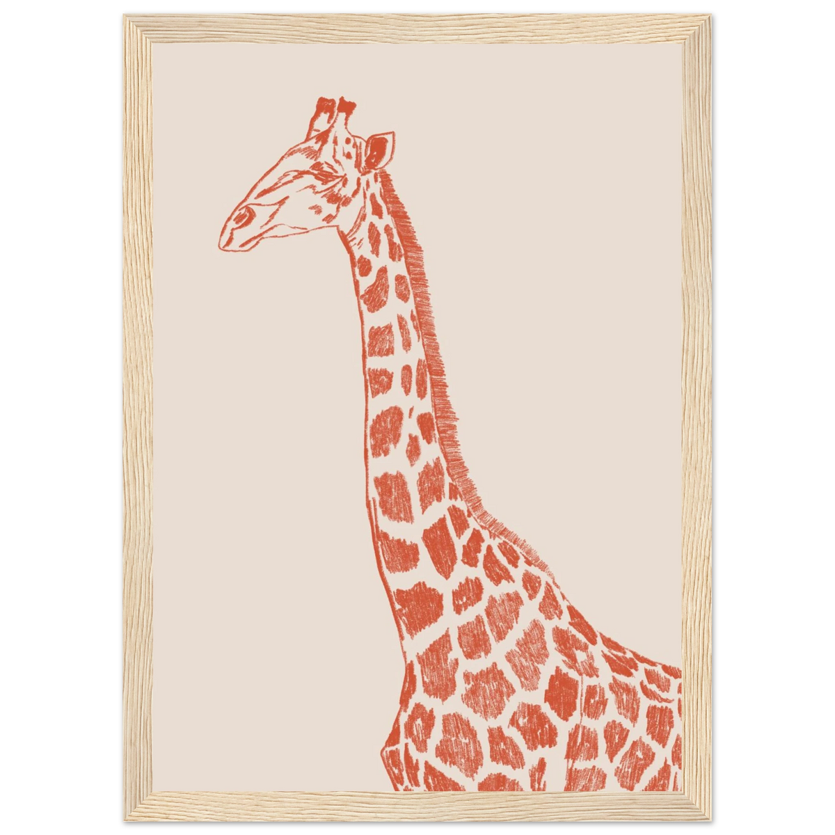 La grande girafe version couleur encadrée, teintes chaleureuses