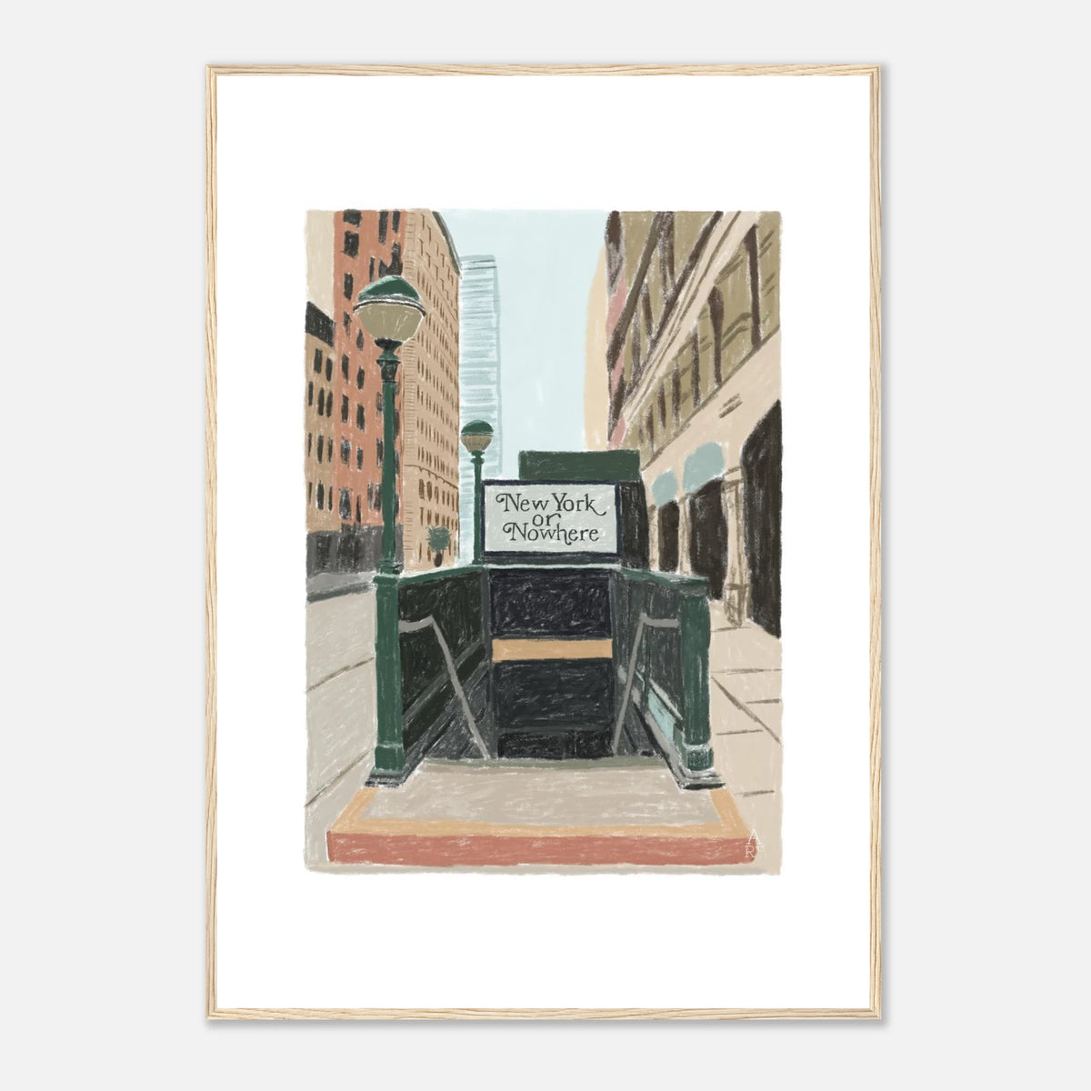 New Yorker or nowhere, illustration aux couleurs chaudes en cadre bois