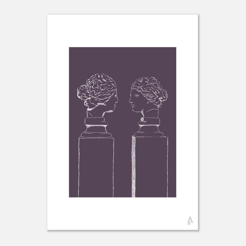 Double buste violet, illustration inspirée de l'art grec et romain