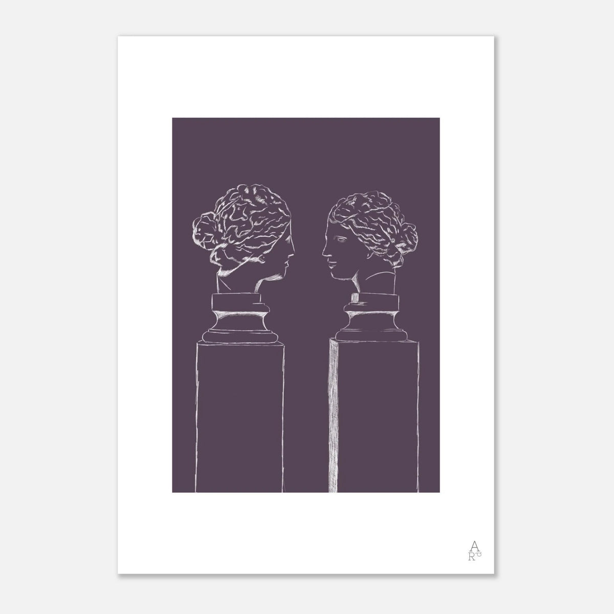Double buste violet, illustration inspirée de l'art grec et romain