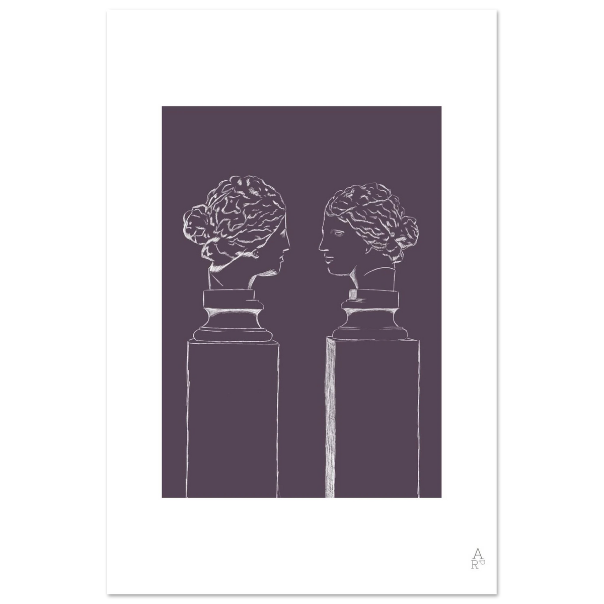Affiche Double buste violet, sculpture classique et touche moderne – ADR Gallery
