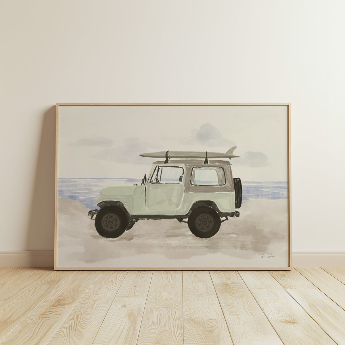 Jeep & surf, illustration d'Émilie J. Ouellet – affiche d'art ADR Gallery