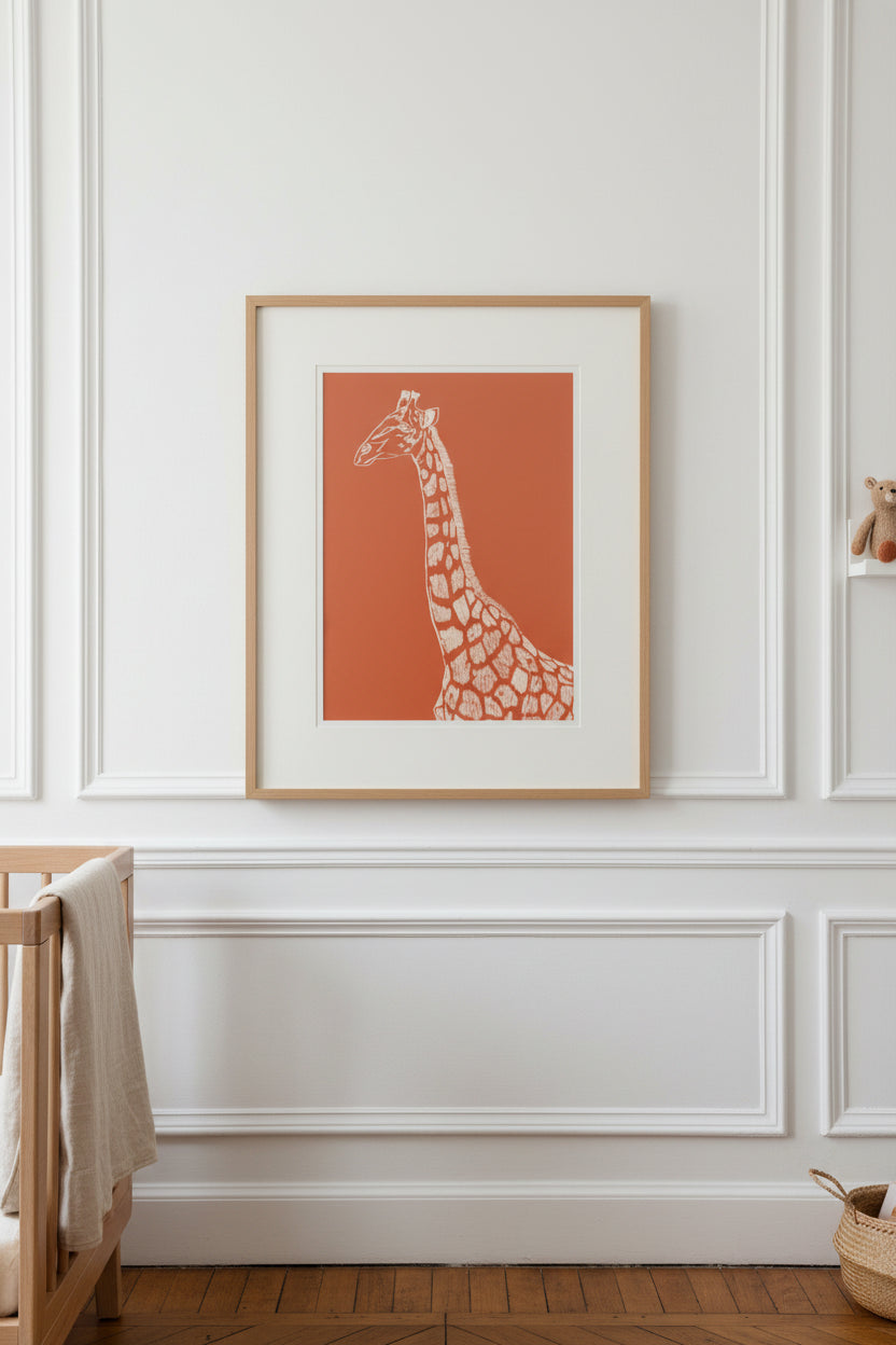 La girafe version orange, affiche pour chambre d'enfant ou salle de jeux