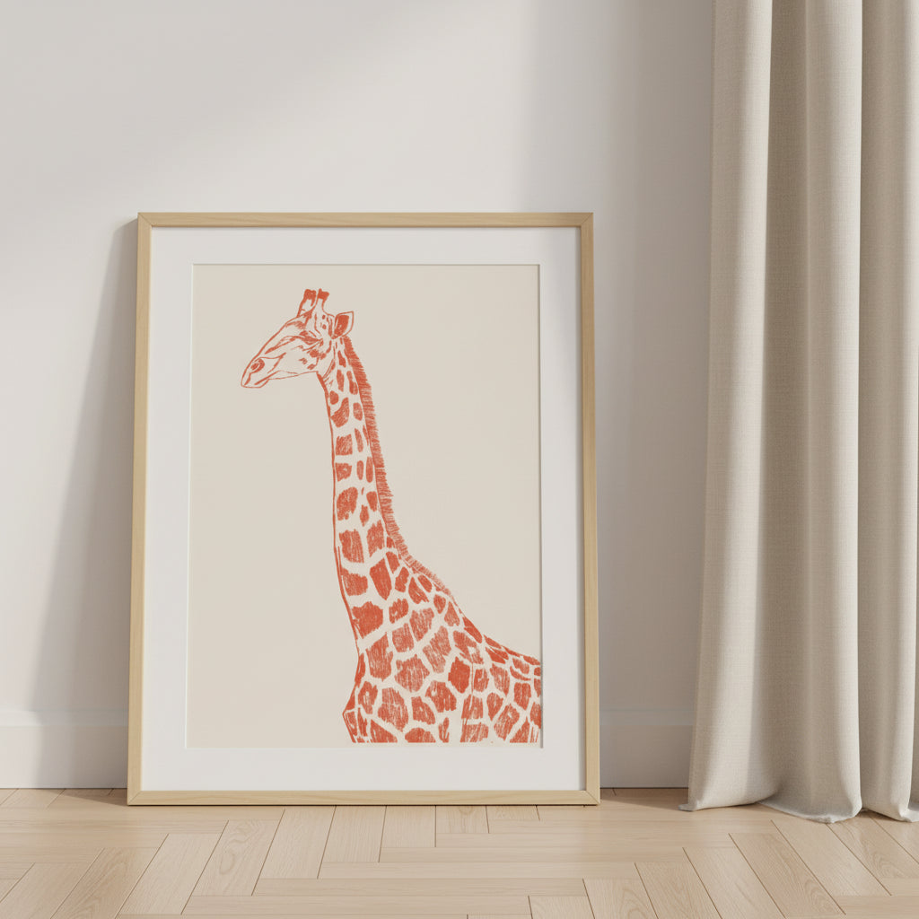 La grande girafe version couleur, affiche au crayon pour chambre d'enfant – Aude de Riberolles