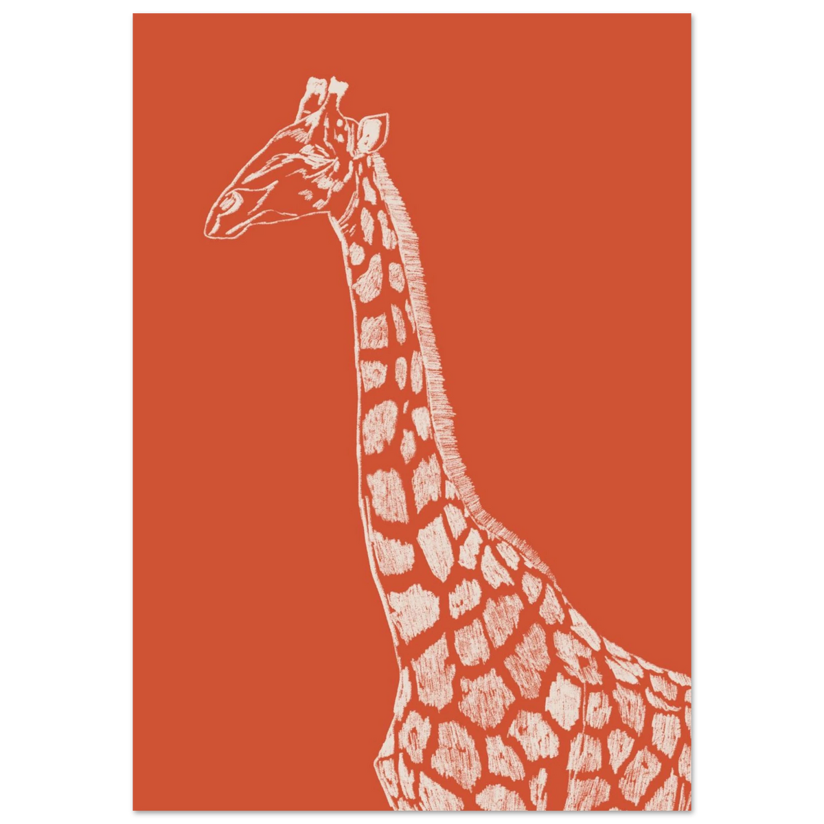 La girafe version orange, illustration au crayon d'Aude de Riberolles – affiche chambre bébé