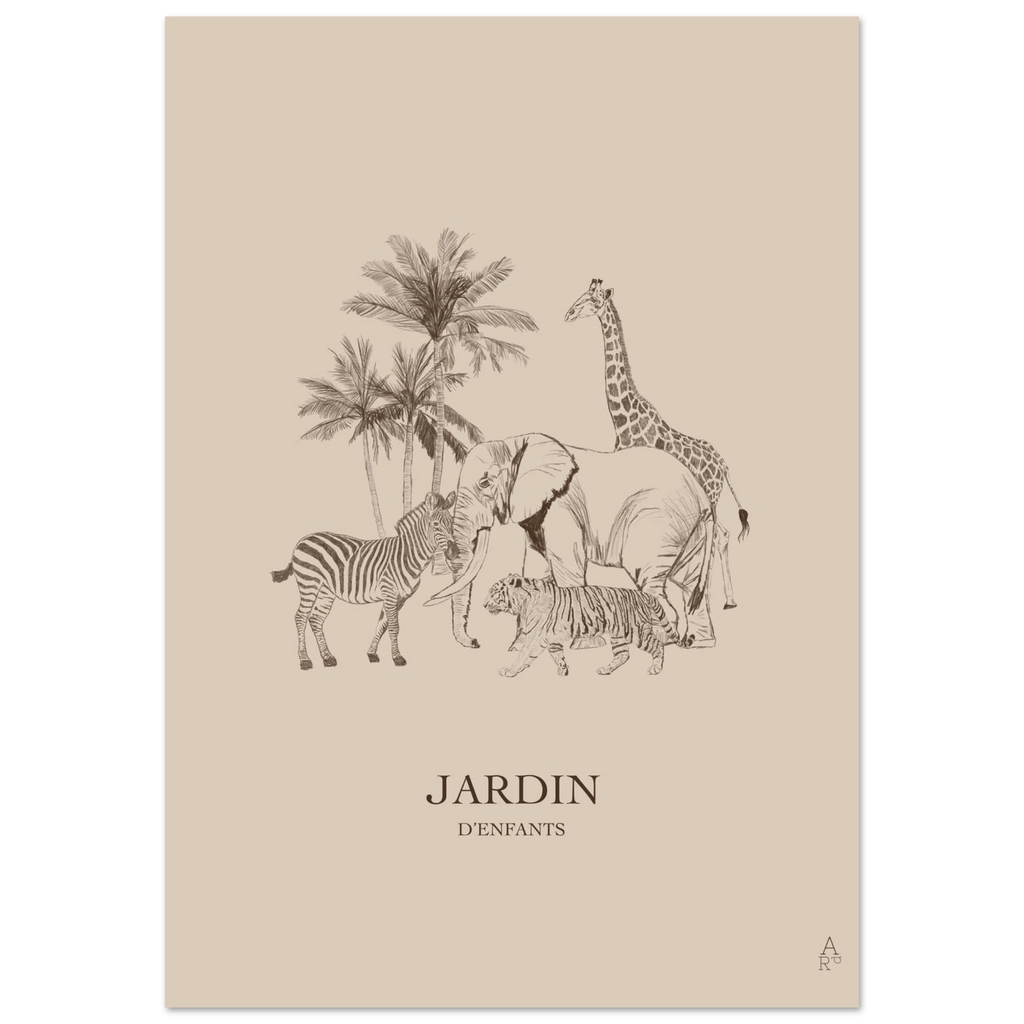 Jardin d'Enfants version marron, illustration au crayon pour chambre de bébé