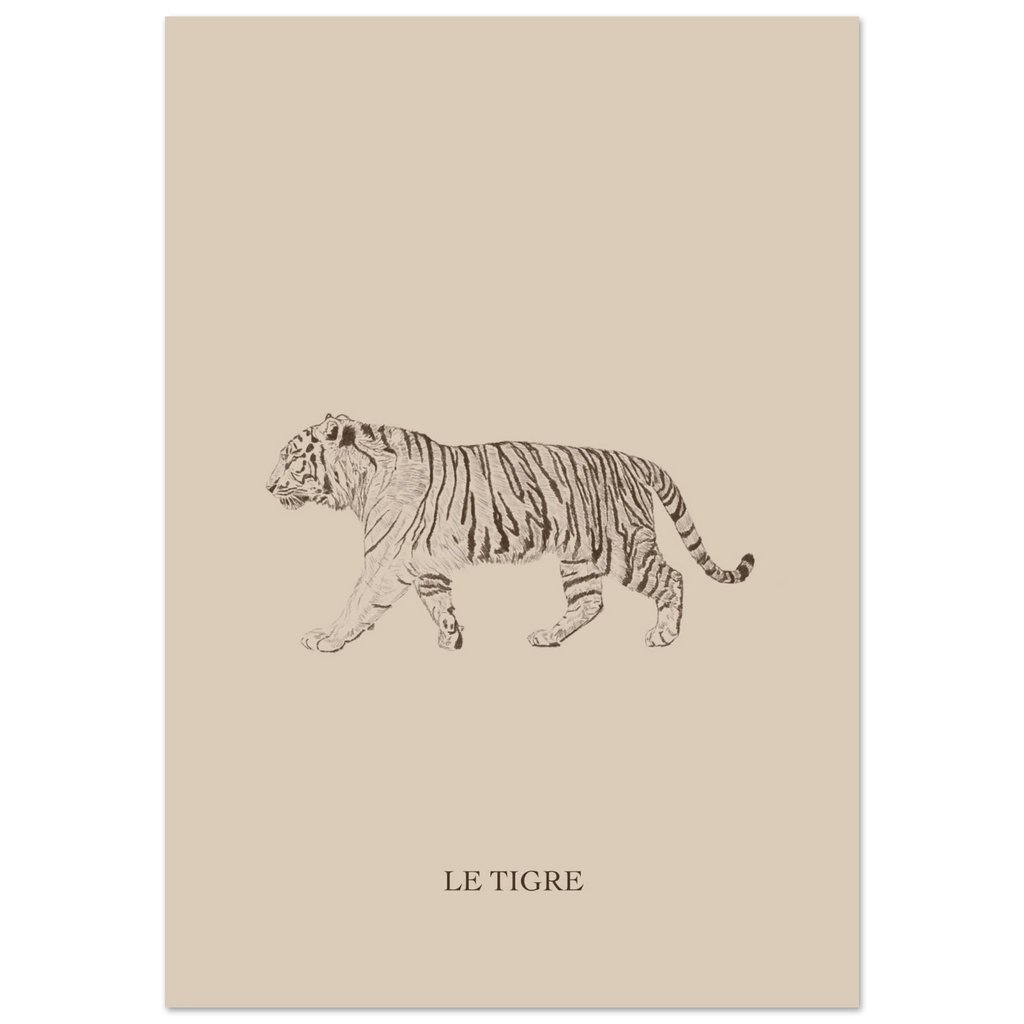 Le tigre version marron, illustration au crayon d'Aude de Riberolles – affiche chambre bébé