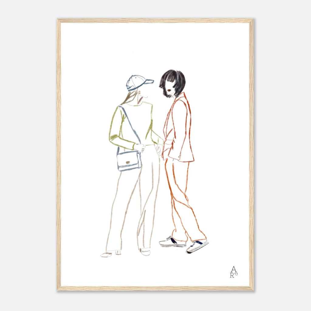 Affiche Two girls in NY, illustration mode à la craie d'art par Aude de Riberolles