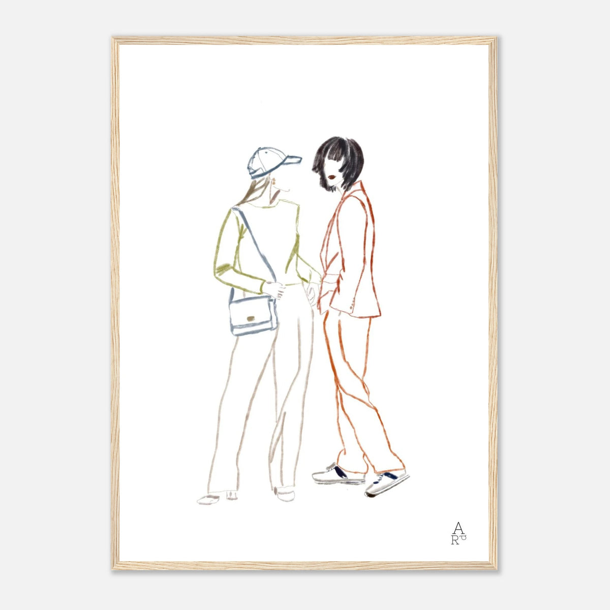 Affiche Two girls in NY, illustration mode à la craie d'art par Aude de Riberolles