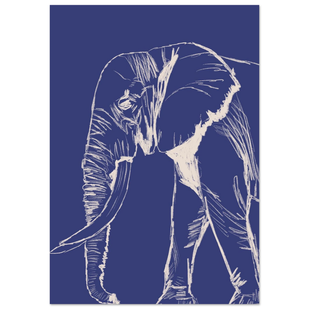L'éléphant version bleu, illustration douce pour chambre de bébé