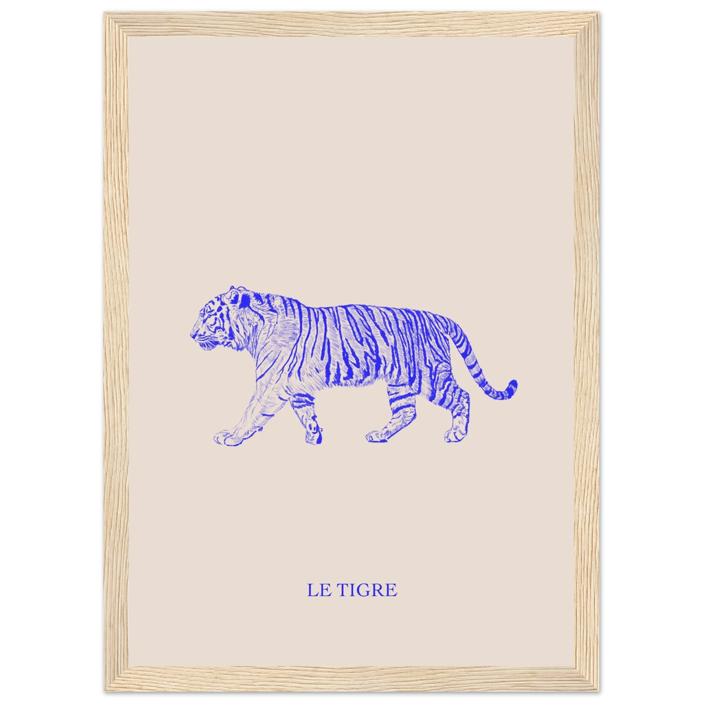 Le tigre bleu électrique encadré en décoration murale