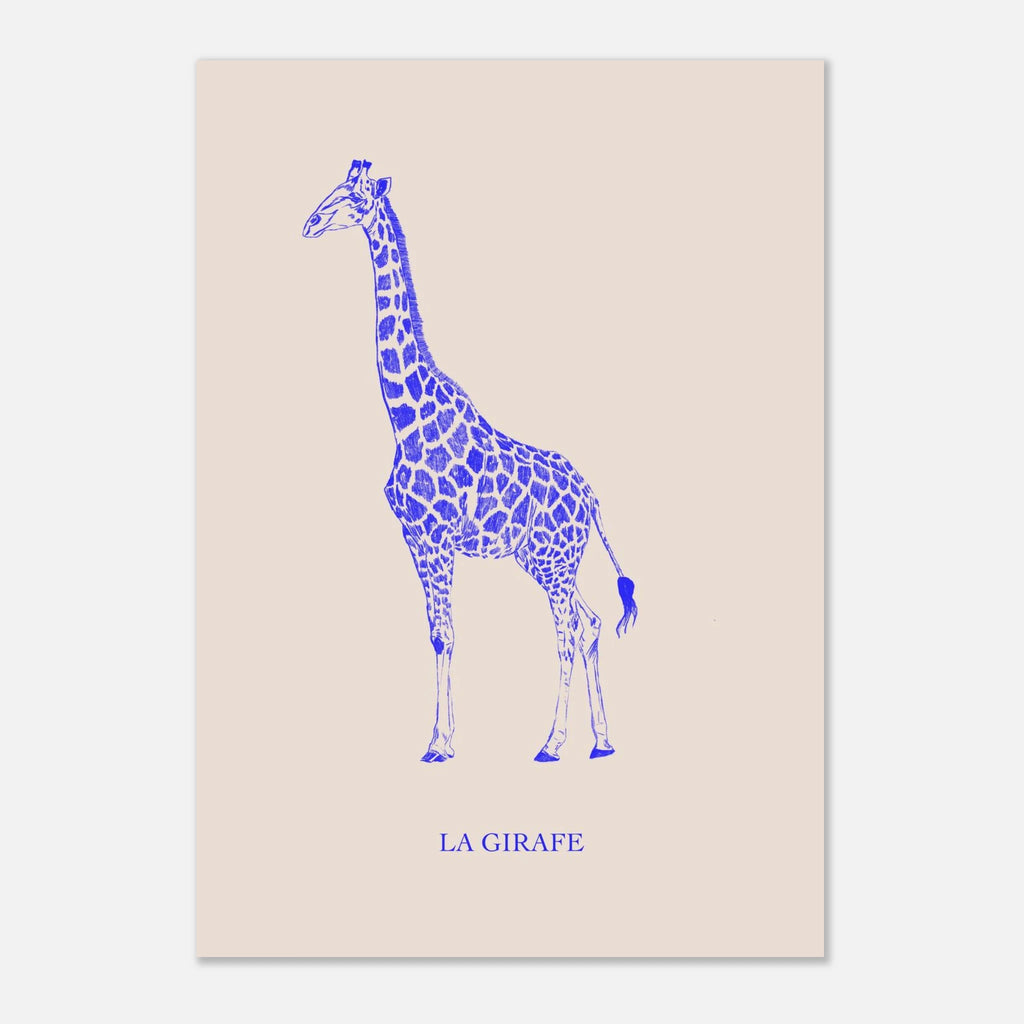 La girafe bleu électrique, œuvre originale au crayon signée Aude de Riberolles
