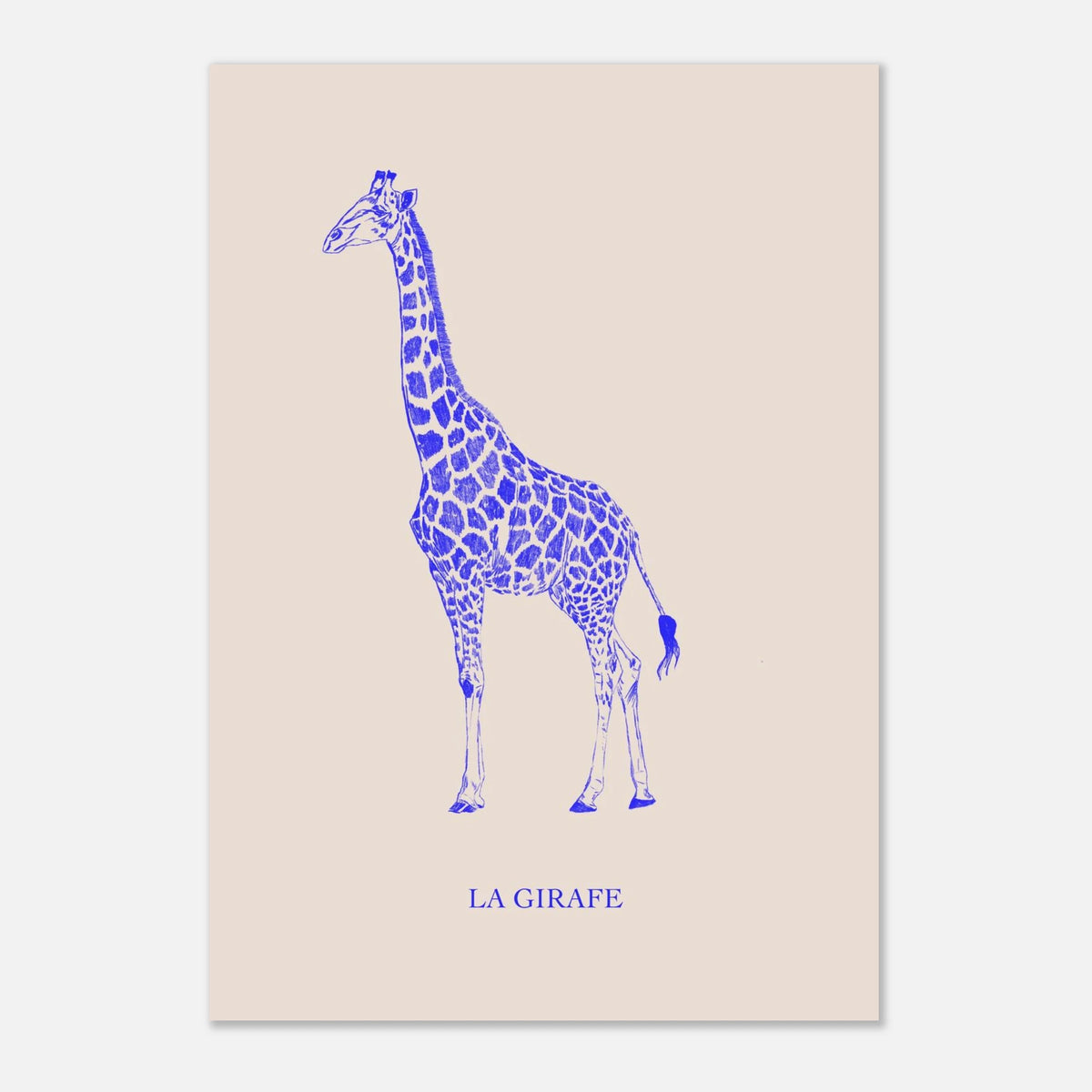 La girafe bleu électrique, œuvre originale au crayon signée Aude de Riberolles