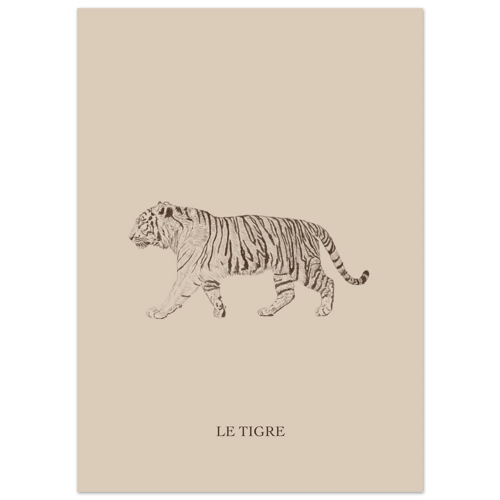 Le tigre version marron, dessin au crayon aux tons chaleureux
