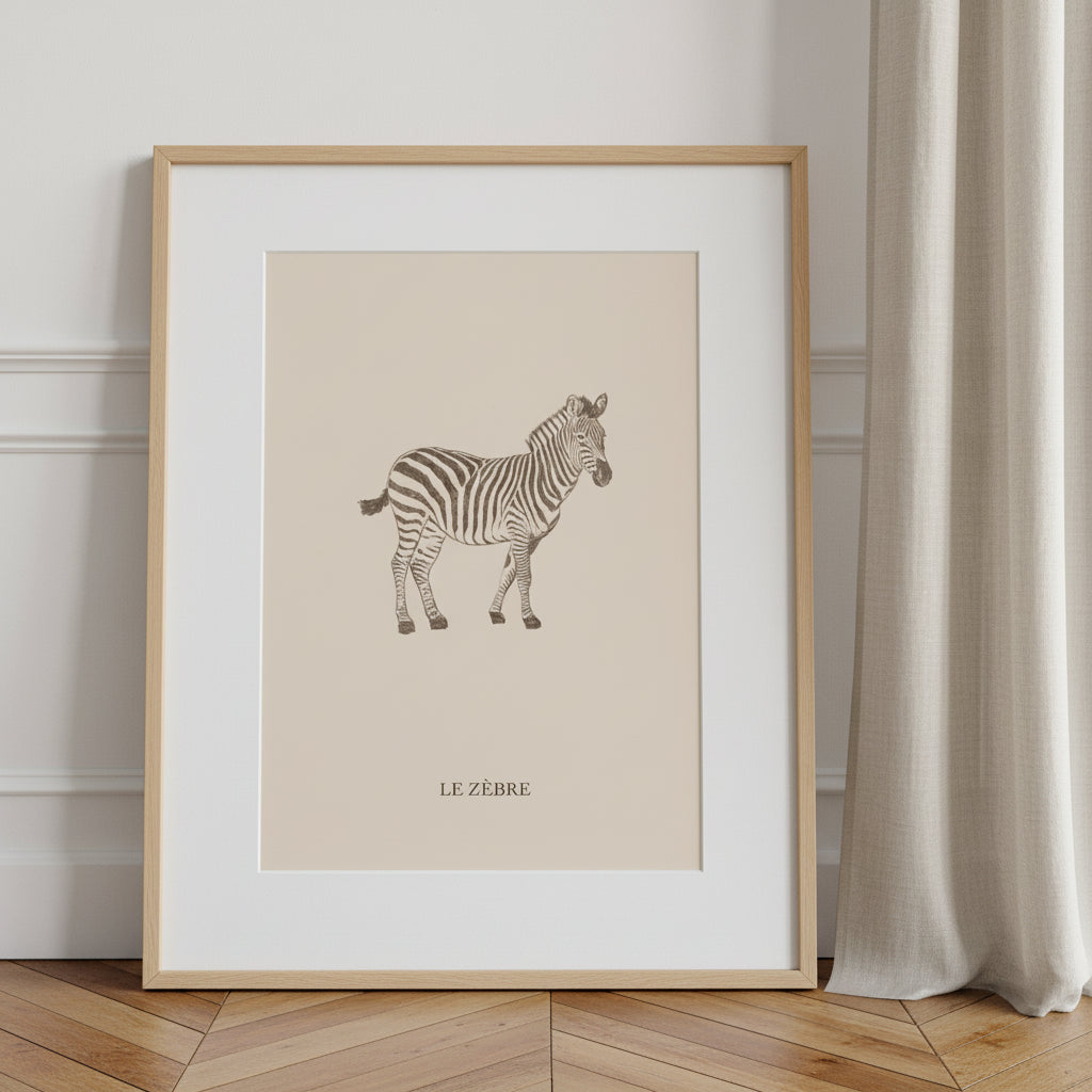 Le zèbre version marron, dessin au crayon aux tons chaleureux – Aude de Riberolles