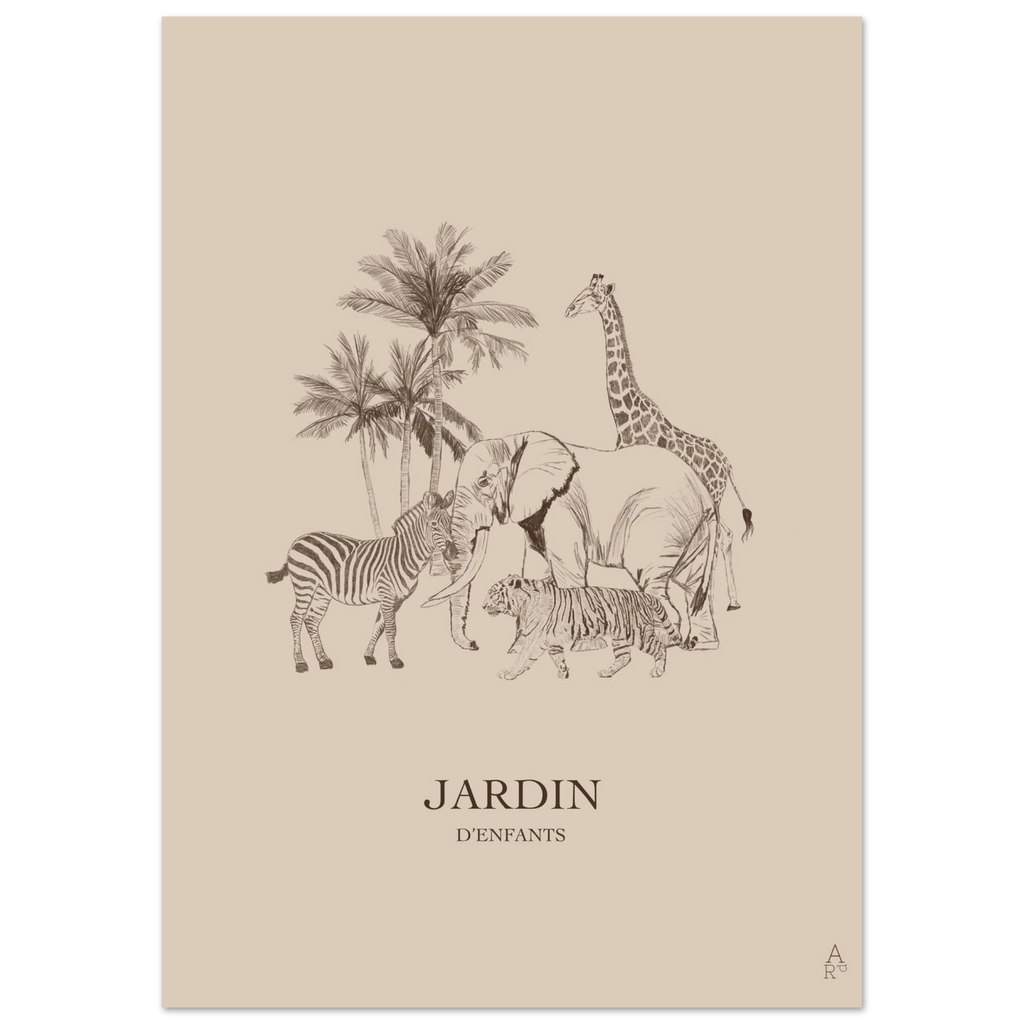 Jardin d'Enfants version marron, dessin au crayon aux tons naturels
