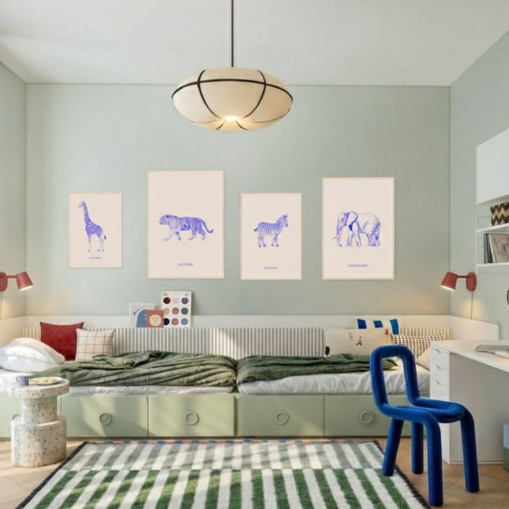 Les animaux version bleu électrique, collection d'affiches d'Aude de Riberolles – ADR Gallery