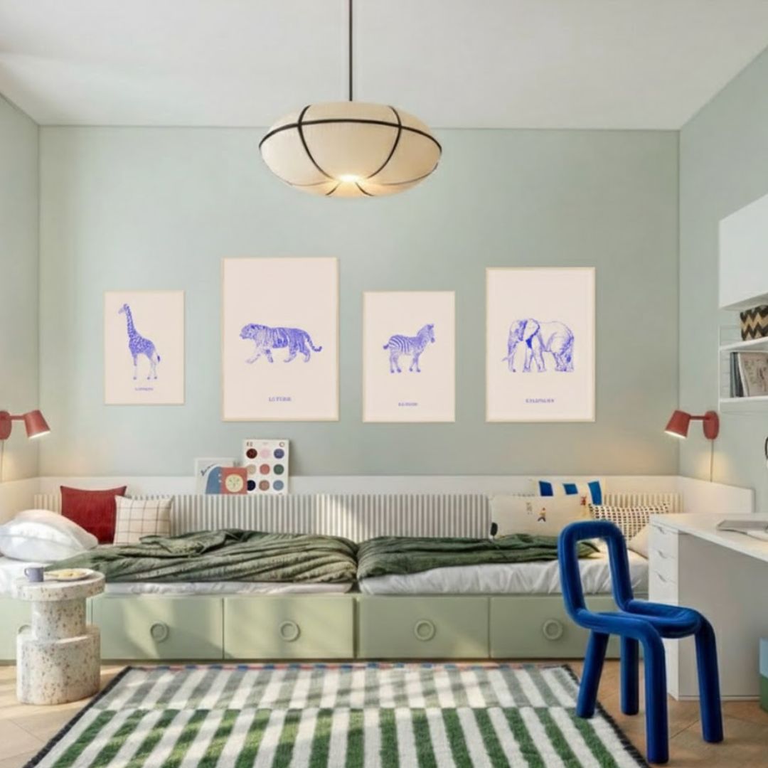 Les animaux version bleu électrique, collection d'affiches d'Aude de Riberolles – ADR Gallery