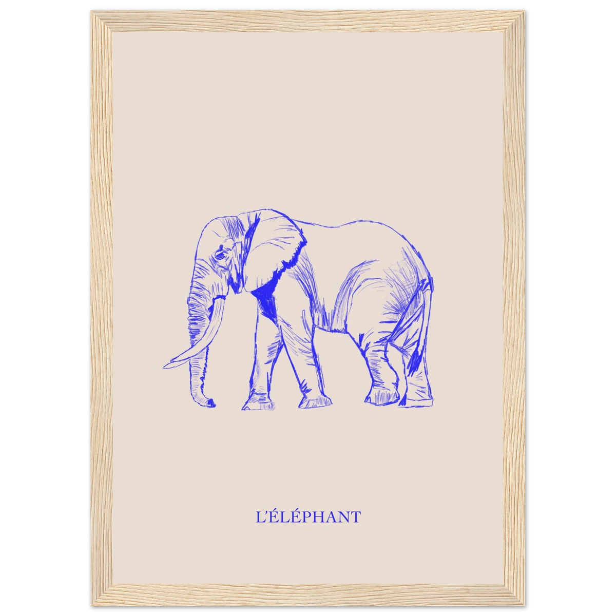L'éléphant bleu électrique, imprimé sur papier mat premium, prêt à accrocher