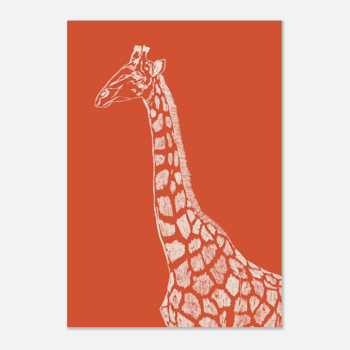 La girafe version orange, trait fin et texturé