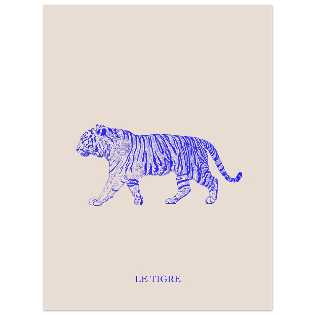 Le tigre bleu électrique, dessin au crayon aux nuances lumineuses