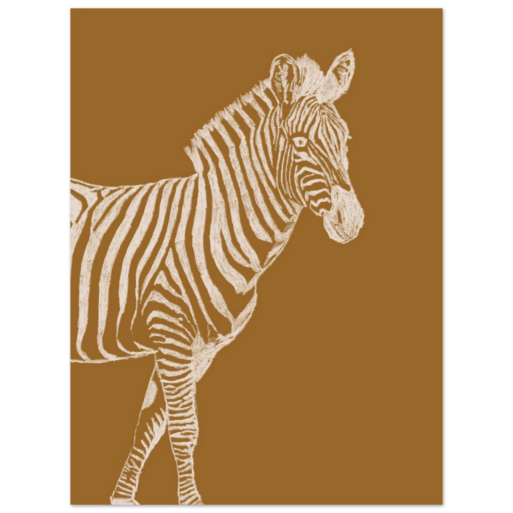 Le zèbre version camel, dessin au crayon aux tons naturels