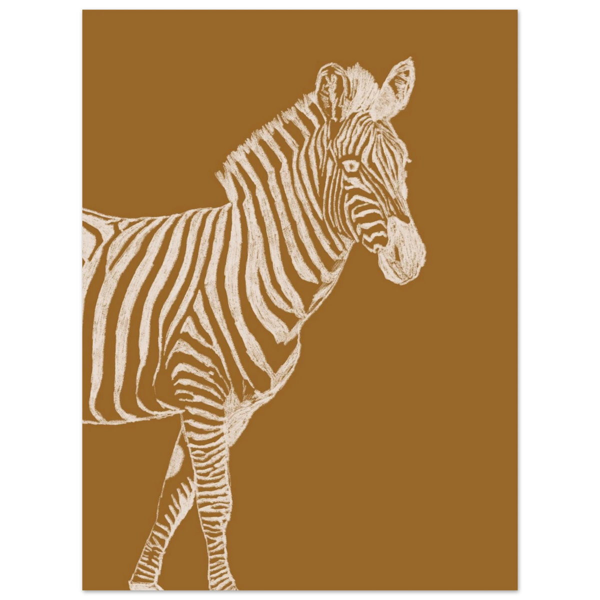 Le zèbre version camel, dessin au crayon aux tons naturels