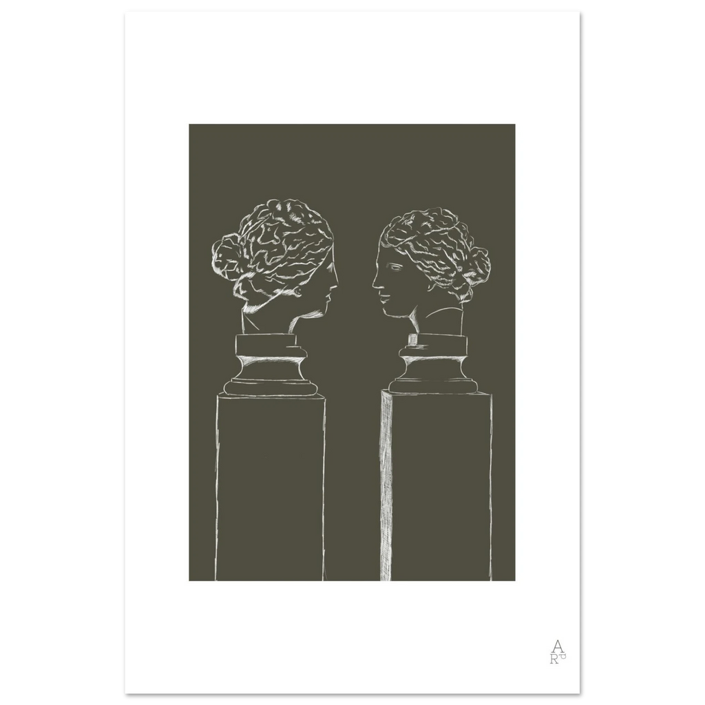 Affiche Double buste kaki, art classique et design minimaliste – ADR Gallery