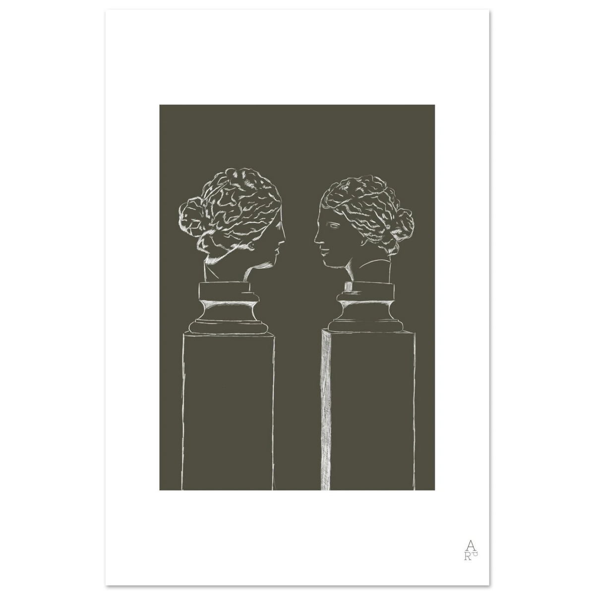 Affiche Double buste kaki, art classique et design minimaliste – ADR Gallery