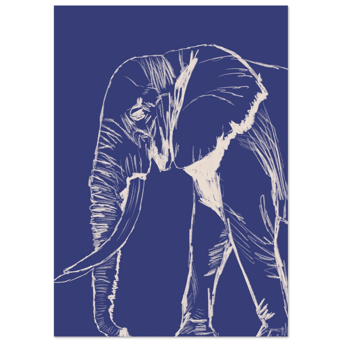 L'éléphant version bleu, dessin au crayon aux nuances délicates