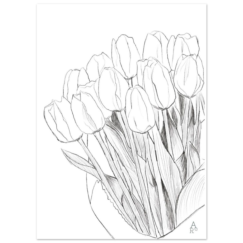 Affiche Tulip bouquet en décoration intérieure, illustration au crayon d'Aude de Riberolles