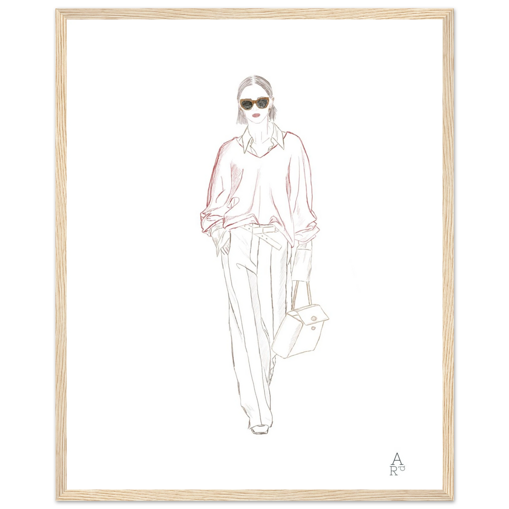 Woman walking N°1, illustration mode élégante au crayon par Aude de Riberolles