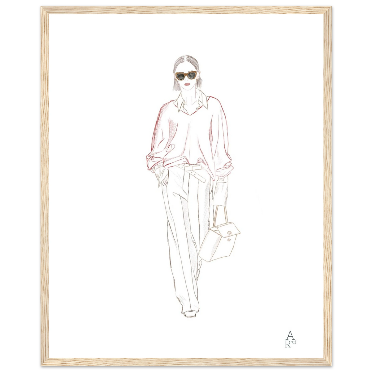 Woman walking N°1, illustration mode élégante au crayon par Aude de Riberolles