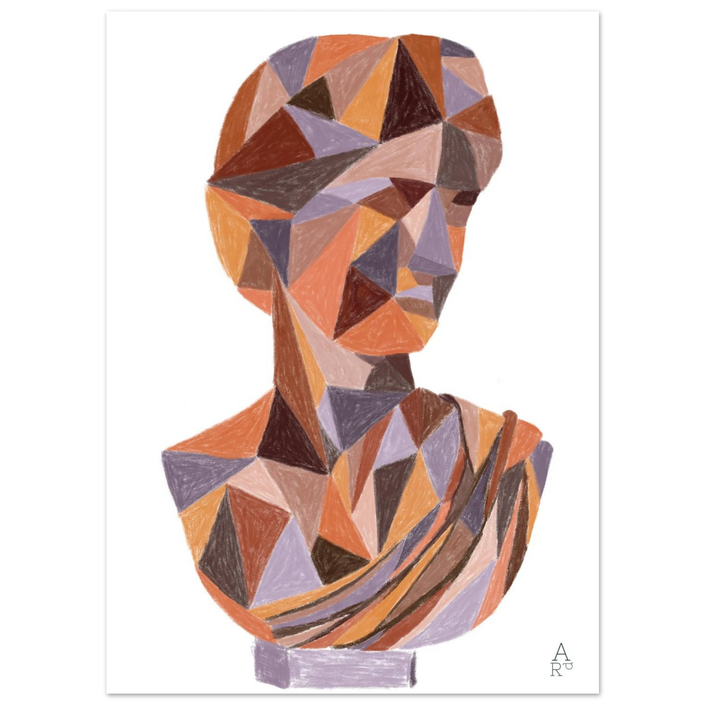 Buste Patchwork N°4, illustration à la craie d'art aux formes géométriques