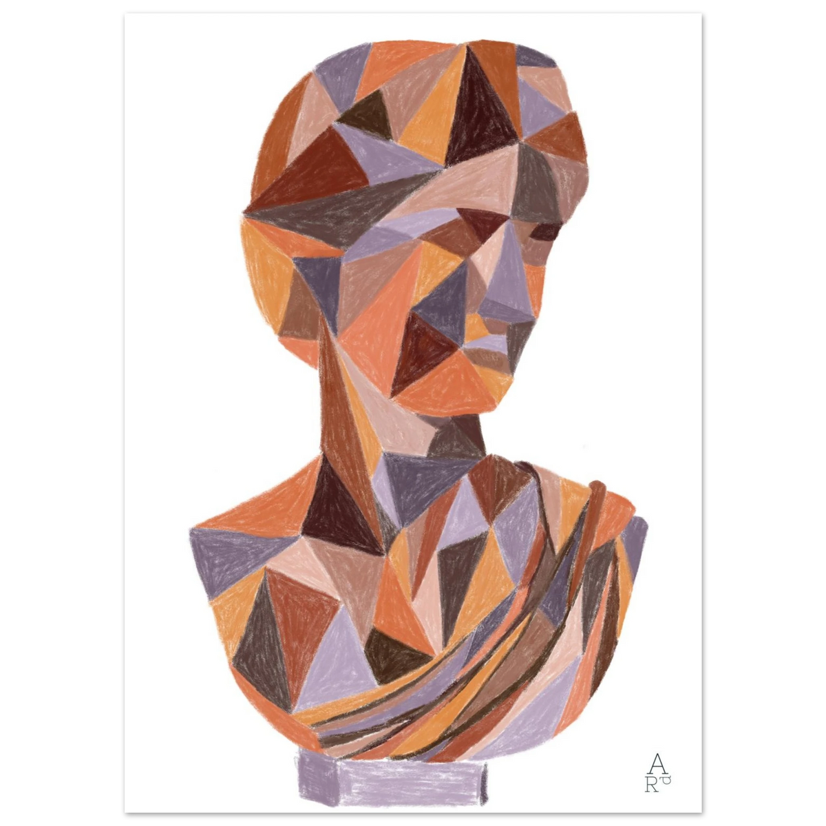 Buste Patchwork N°4, illustration à la craie d'art aux formes géométriques