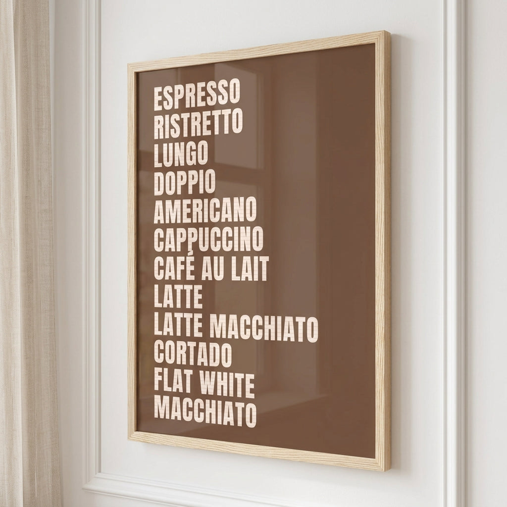 Coffee menu au mur, affiche encadrée – ADR Gallery