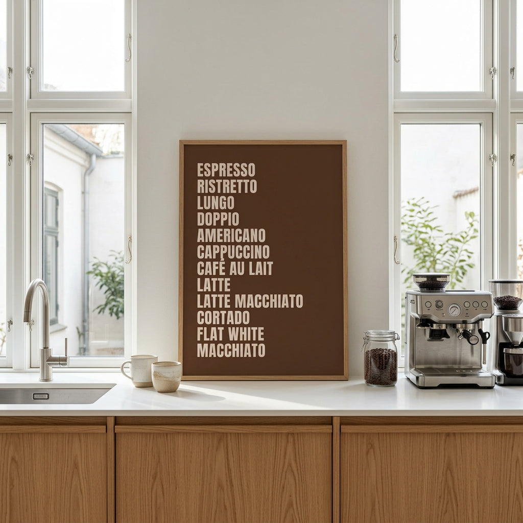 Coffee menu dans un intérieur, affiche encadrée – ADR Gallery