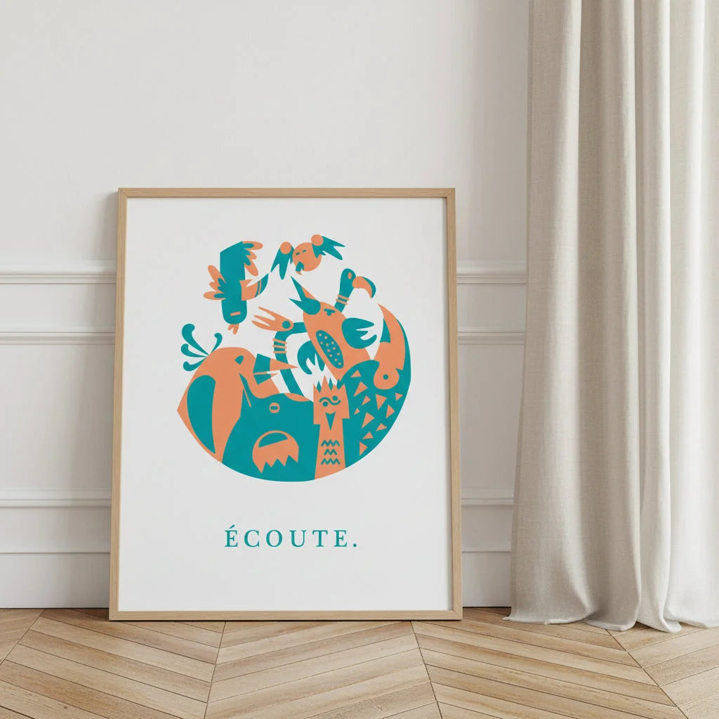 Ecoute, illustration en papier poché par Julie Parmentier – affiche d’art