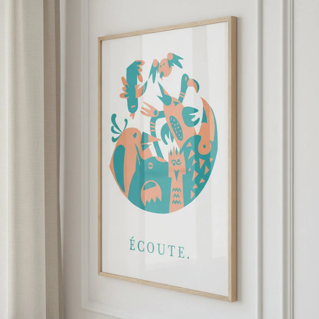 Ecoute, illustration en papier poché par Julie Parmentier – affiche encadrée