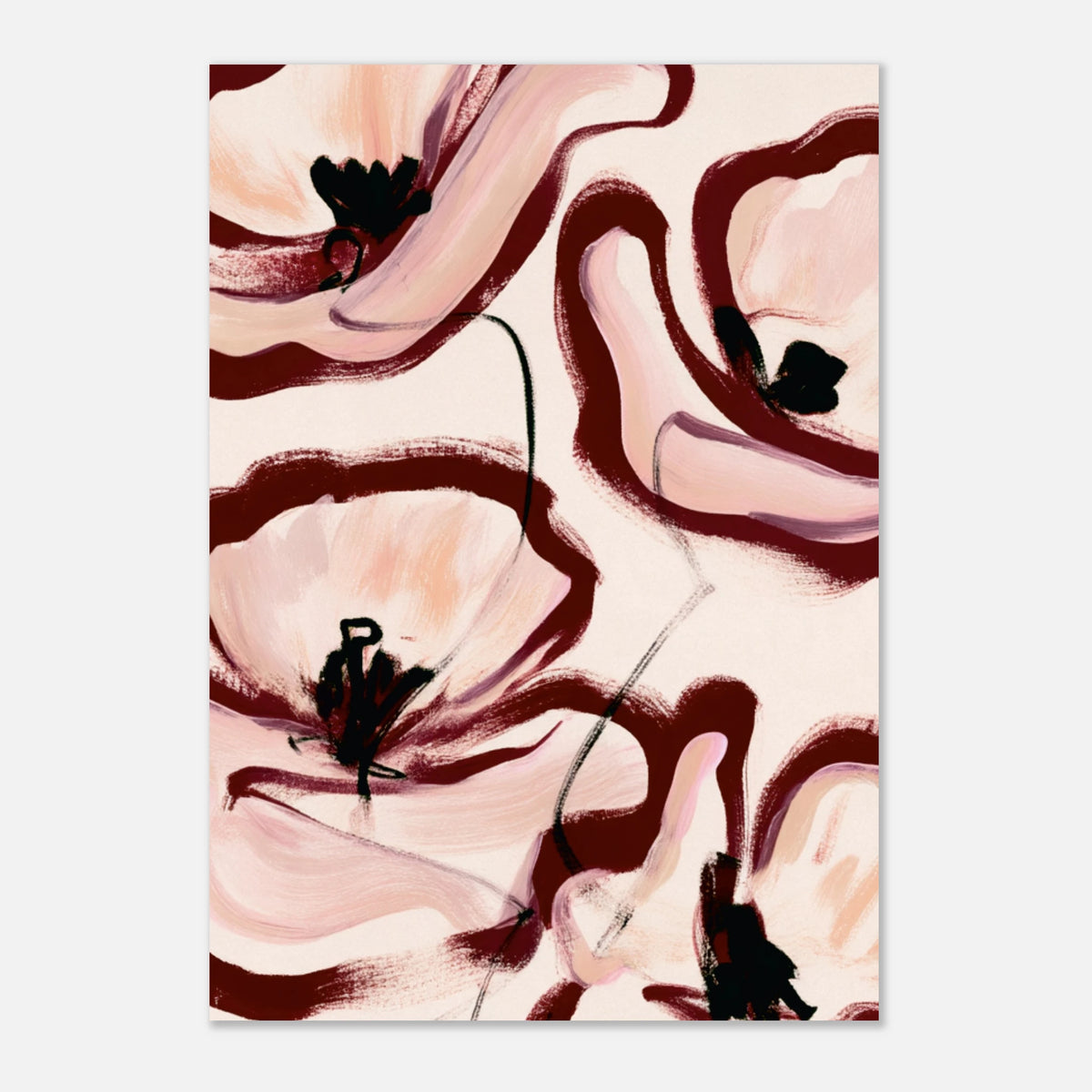 Grande peinture fleurs abstraites rose poudré bordeaux, affiche – visuel 6, ADR Gallery
