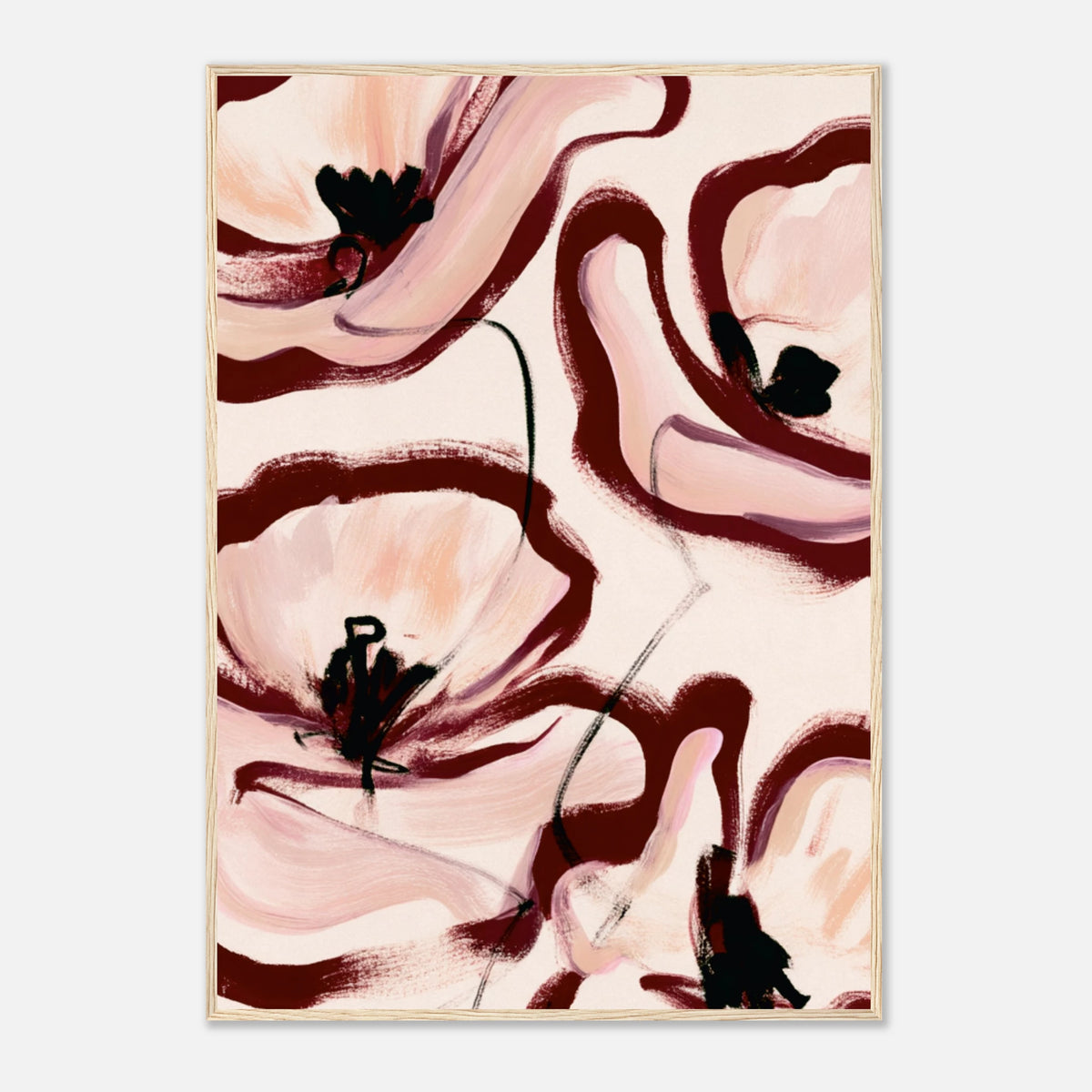 Grande peinture fleurs abstraites rose poudré bordeaux, affiche encadrée – visuel 10, ADR Gallery