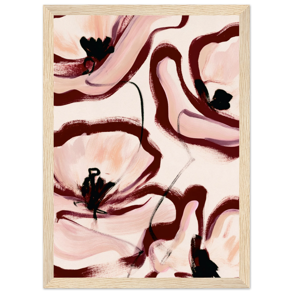 Grande peinture fleurs abstraites rose poudré bordeaux, affiche encadrée – visuel 6, ADR Gallery
