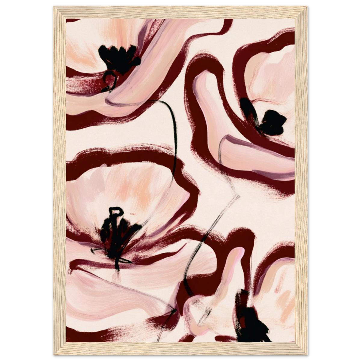 Grande peinture fleurs abstraites rose poudré bordeaux, affiche encadrée – visuel 6, ADR Gallery