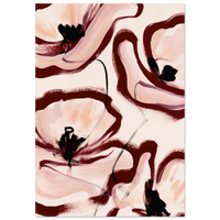 Grande peinture fleurs abstraites rose poudré bordeaux - Affiche