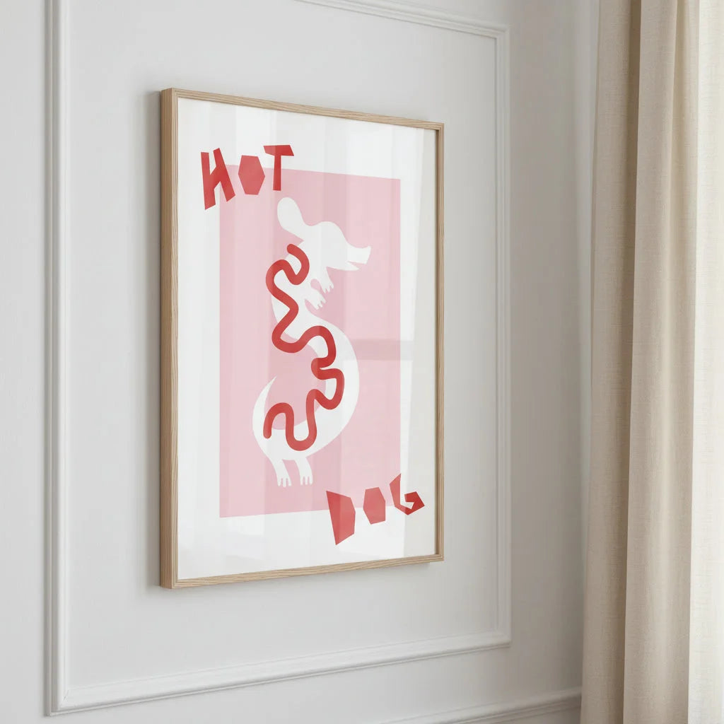 Hot dog, illustration en papier poché par Julie Parmentier – affiche encadrée
