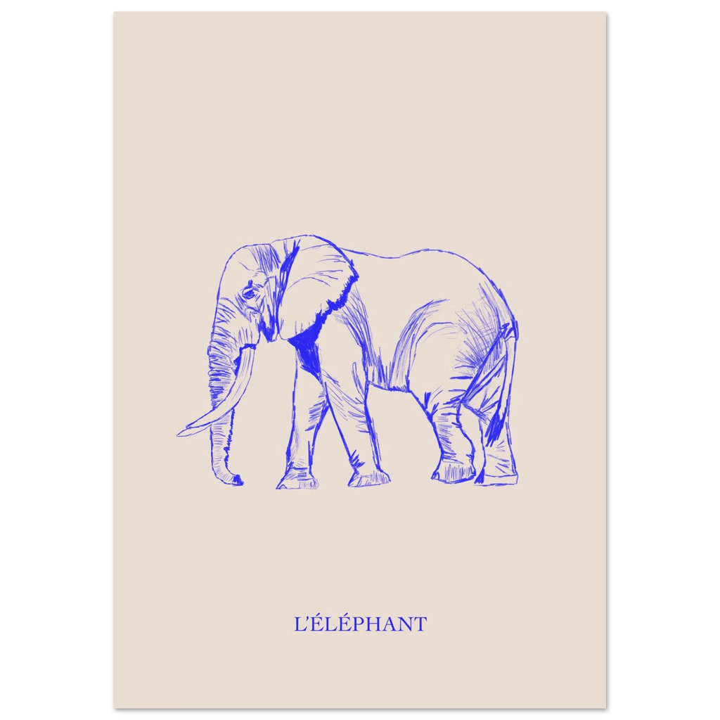 L'éléphant, version bleu électrique, affiche illustrée au crayon par Aude de Riberolles – visuel 6